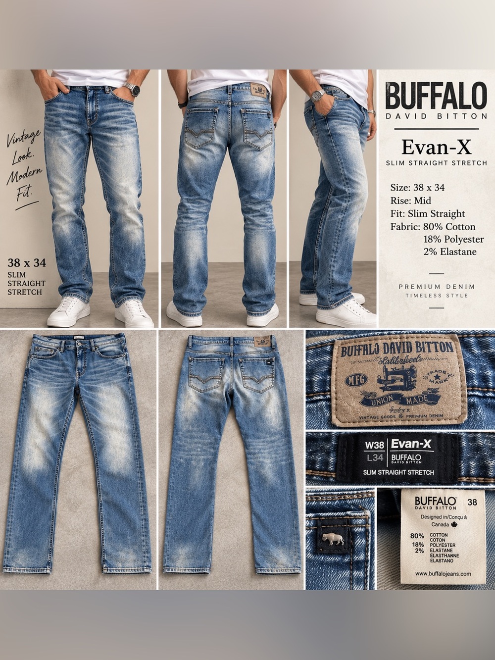 Vintage Buffalo David Bitton Evan-X Slim Straight Jeans Y2K early 2010s